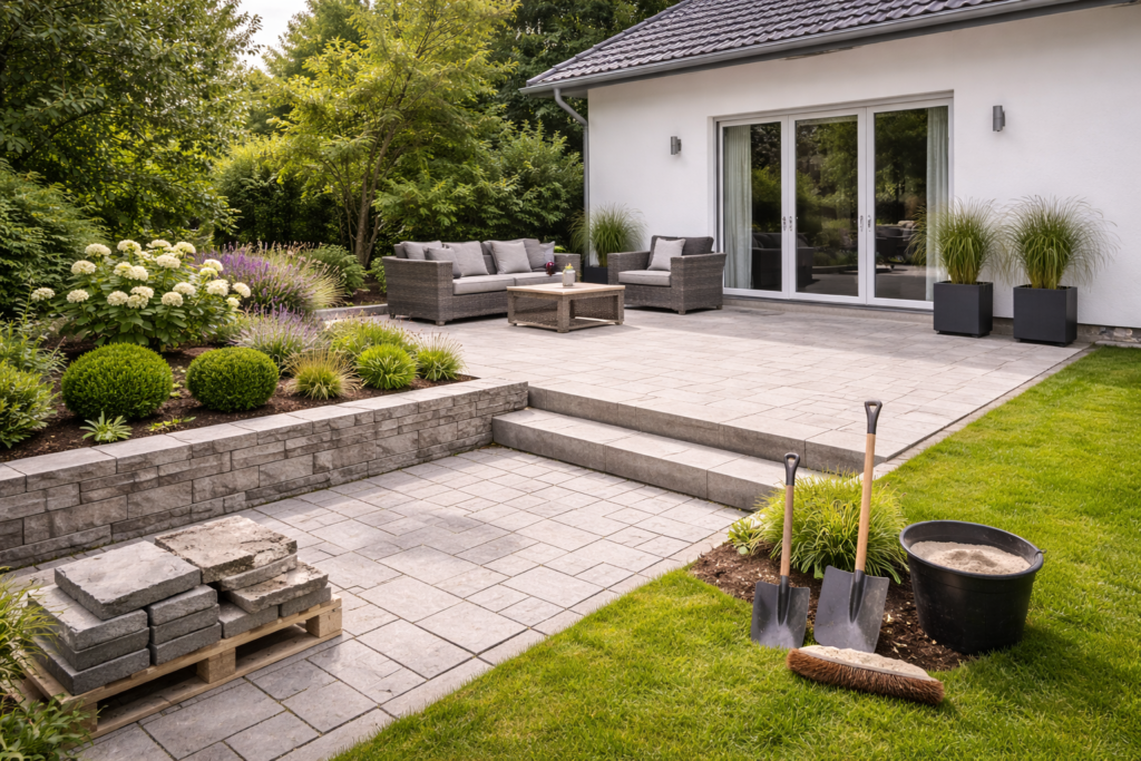 Garten- & Außenarbeiten Mannheim – gepflegte Terrasse und Außenbereich am Wohnhaus