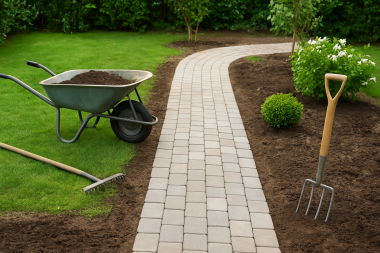 Professionelle Garten- und Außenarbeiten – gepflegter Gartenbereich ohne Personen