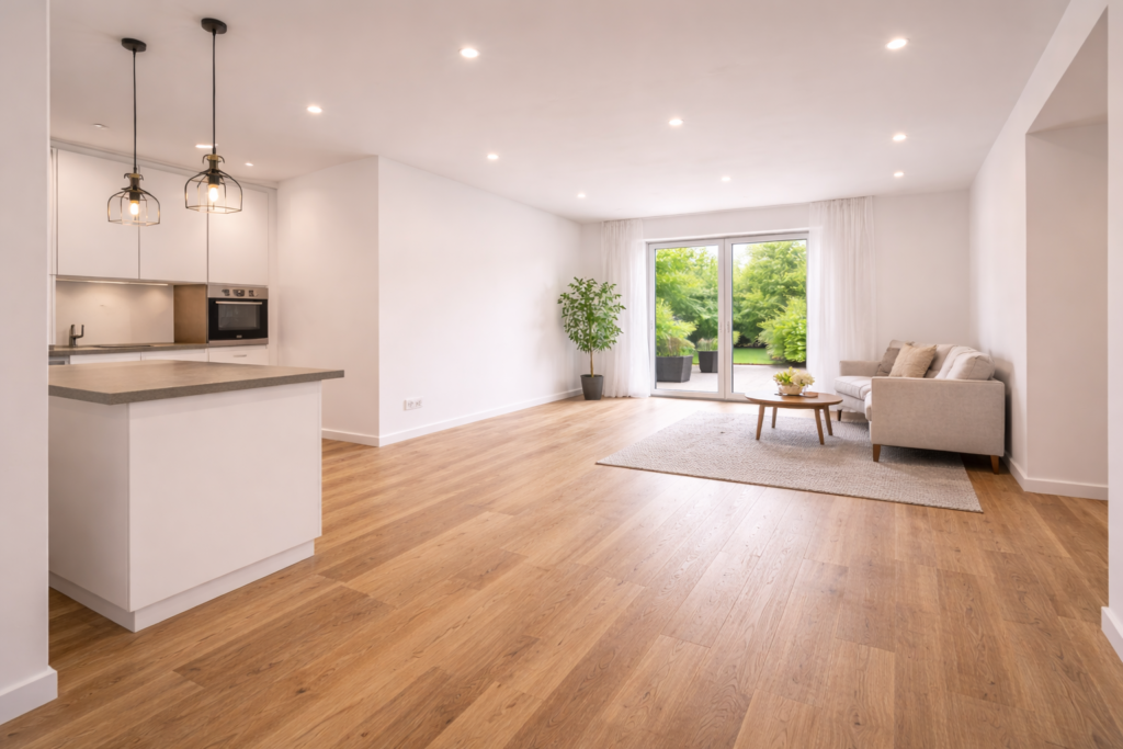 Renovierung & Sanierung Mannheim – modern renovierter Wohnraum mit neuer Küche und Boden