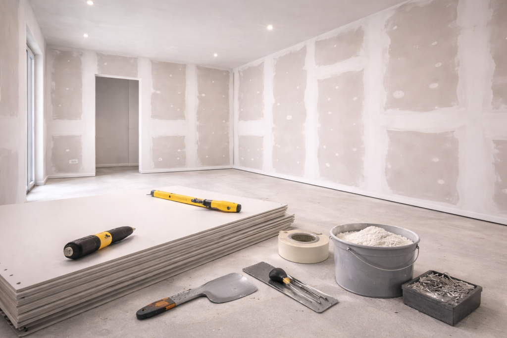 Trockenbau Mannheim – montierte Gipskartonwände und vorbereitete Innenräume ohne Personen